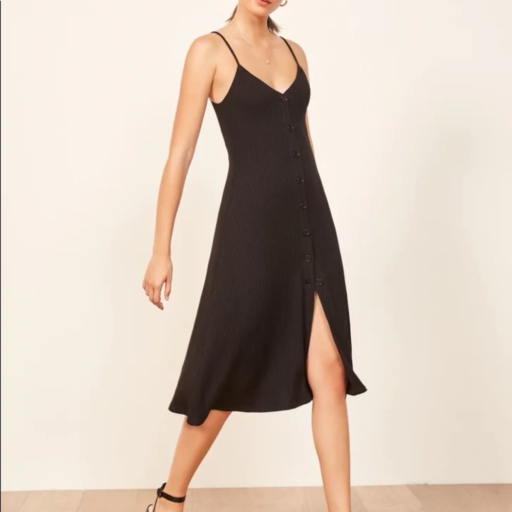 Reformation Casey Dress Black Ribbed